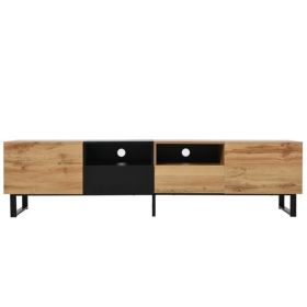 Modern TV Stand with 2 Cabinets& Open Storage Compartment, Color-matching Media Console Table for TVs up to 85''
