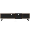 Modern TV Stand with 2 Cabinets& Open Storage Compartment, Color-matching Media Console Table for TVs up to 85''