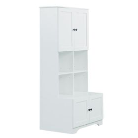Tall and Wide Bathroom Floor Storage Cabinet, Bathroom Storage Unit, Freestanding Cabinet with 4 Doors, Adjustable Shelves, Open multi-layer Shelves (Color: as picture)